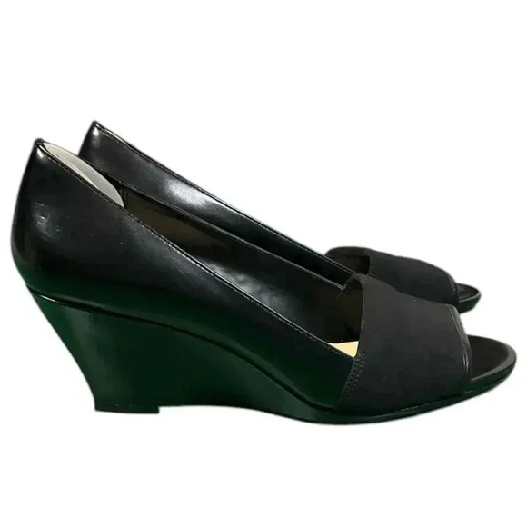 Ellen Tracy Women's Black Leather Slide Wedge Open Toe Heels Rhyme 8.5 Used - Picture 5 of 16